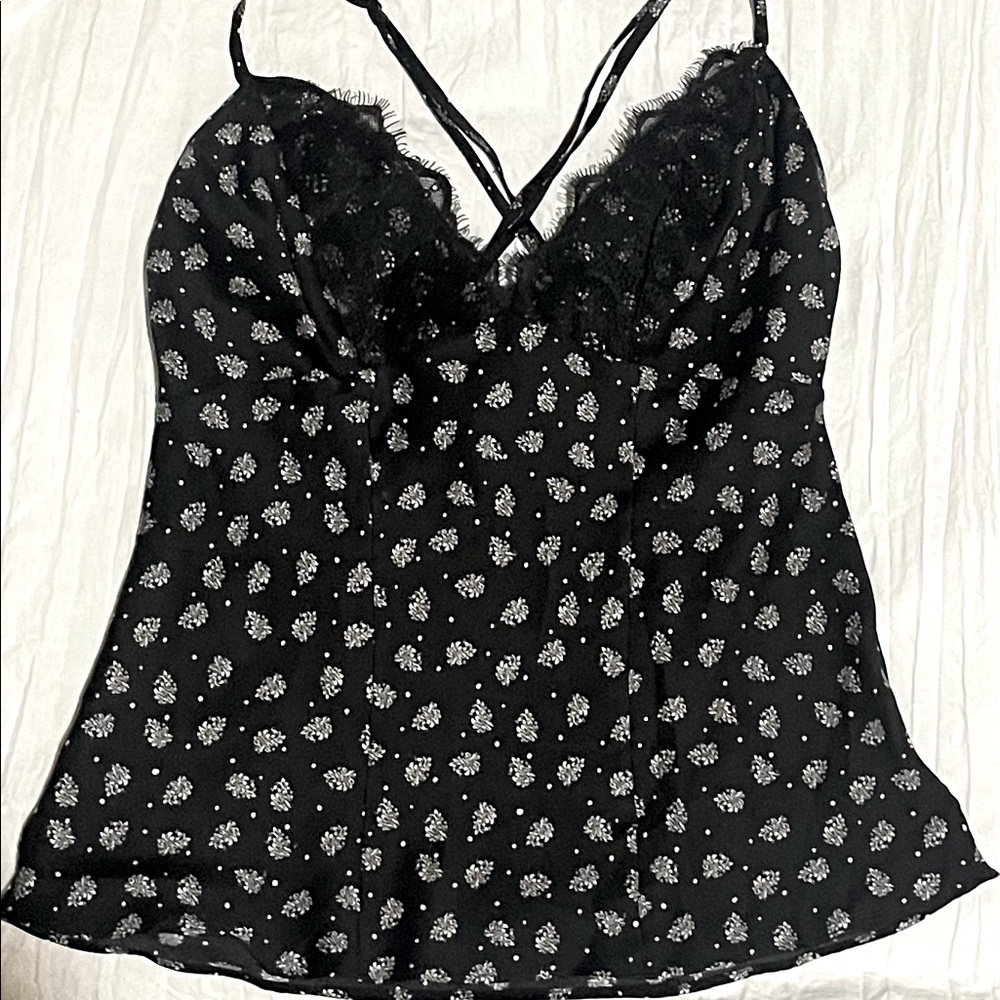 Beautiful Satin Guess V Neck Top